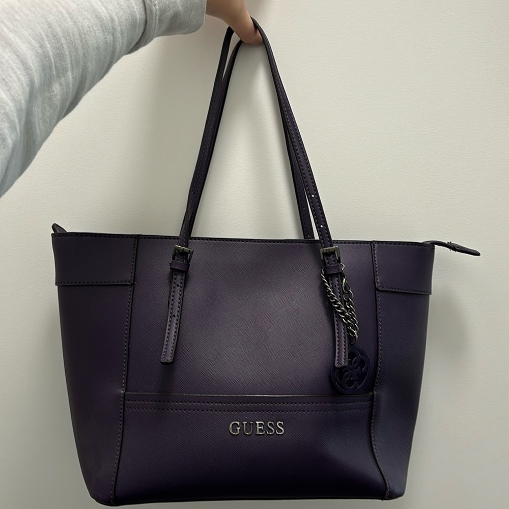 Dark Purple Guess Purse with Keychain, Amazing Condition